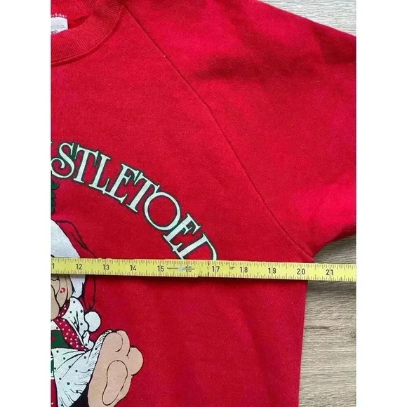 Vintage 90s Fruit of the Loom Christmas Sweater Crewneck Sweatshirt Mistletoed L - Picture 6 of 9